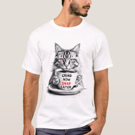 Camiseta de Gato Café 'Trabalhe Agora, Quebre Depo