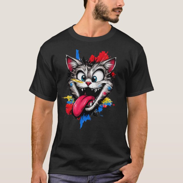 Camiseta de Gato Colorido e Divertido (Frente)