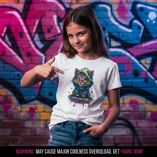Camiseta de Gato com Grafite Mau Kitty Not Cutie (Kitty Not Cutie Evil Graffiti Cat T-Shirt
)