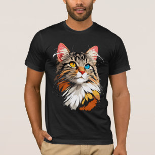 Camiseta de Gato com Rosto em Cores Vibrantes Un