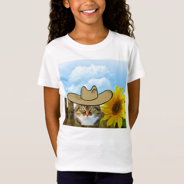 Camiseta de gato (Cowboy) para garotas (Frente)