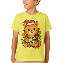 Camiseta de gato de Natal bonito para crianças