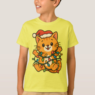 Camiseta de gato de Natal bonito para crianças
