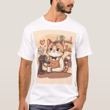 Camiseta de Gato e Café de Barista Fofo e Divertid