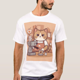 Camiseta de Gato e Café de Barista Fofo e Divertid