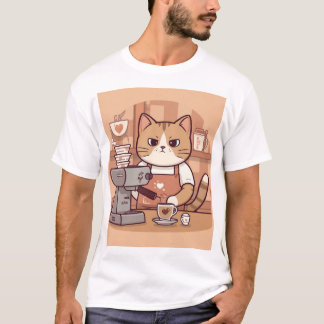 Camiseta de Gato e Café de Barista Fofo e Divertid