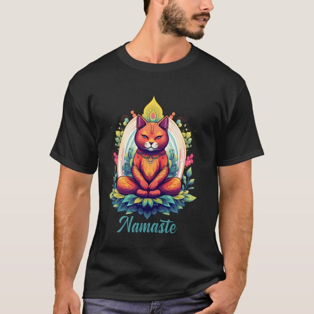 Camiseta de Gato Engraçado em Pose de Meditação (Frente)