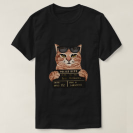 Camiseta de Gato Engraçado na Delegacia