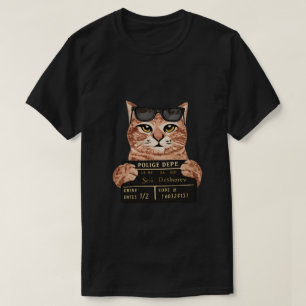 Camiseta de Gato Engraçado na Delegacia