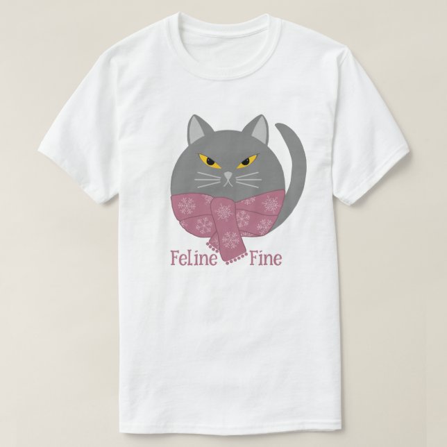 Camiseta de gato "Feline Fine" (Frente do Design)