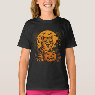 Camiseta de Gato Feliz de Halloween - Abóbora e Ha