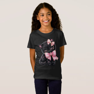 Camiseta de Gato Fofa “Gatinho Preto com Laços Ros