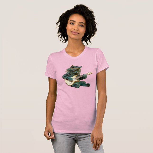 Camiseta de Gato Fofo Rock Star (Frente Completa)