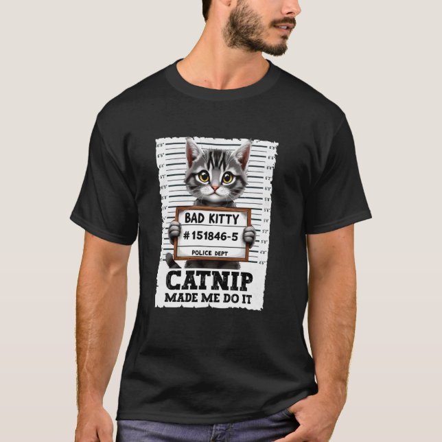 Camiseta de Gato Meme de Mugshot Engraçado 'Erva d (Frente)