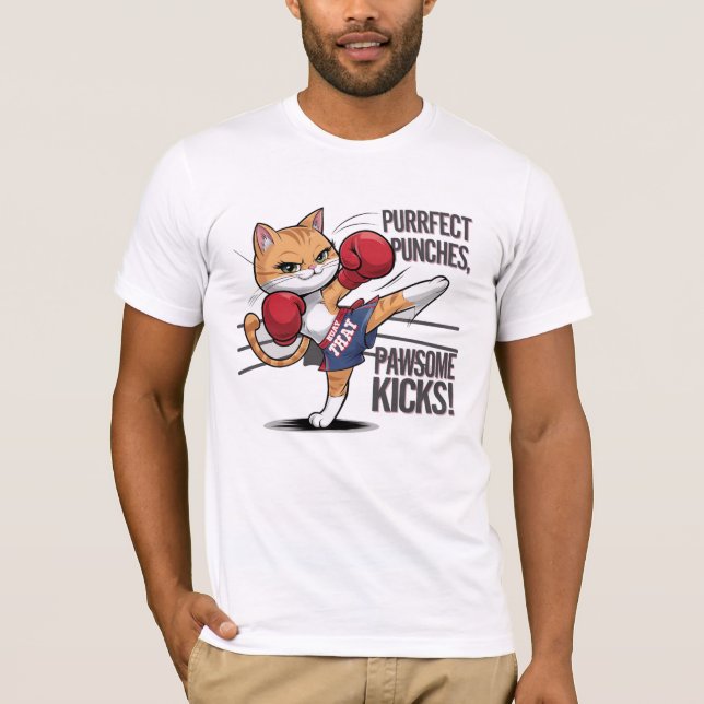Camiseta de Gato Muay Thai Cute Boxing e Kicking C (Frente)