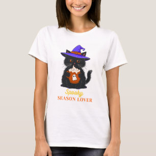 Camiseta de Gato Preto Amante da Temporada Assusta