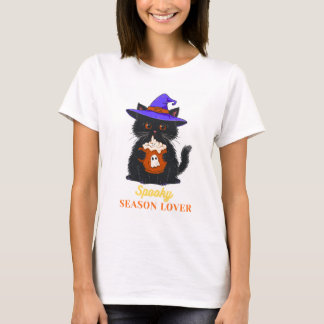 Camiseta de Gato Preto Amante da Temporada Assusta