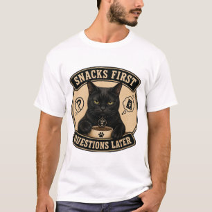 Camiseta de Gato Preto Engraçado Perguntas Depois