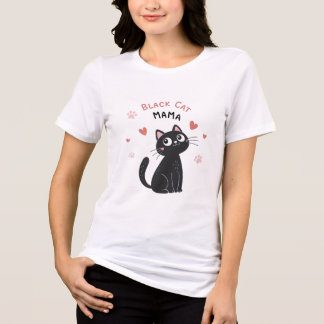 Camiseta de Gato Preto Mínimo para Mamas Gatos