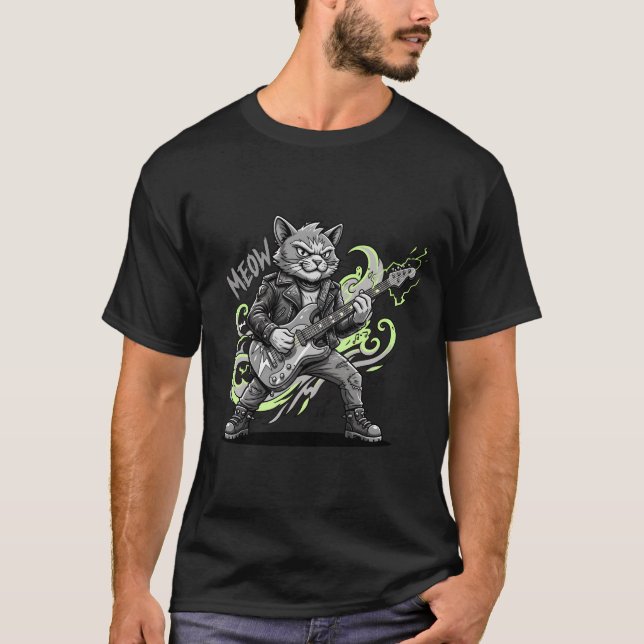 Camiseta de gato preto roqueiro_gato fofo presente (Frente)