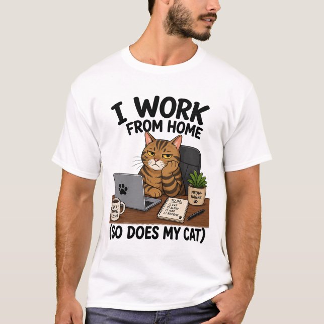 Camiseta de Gato que Trabalha de Casa (Frente)