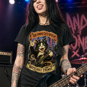 Camiseta de Gato Rocker Divertido, Baixista com Po