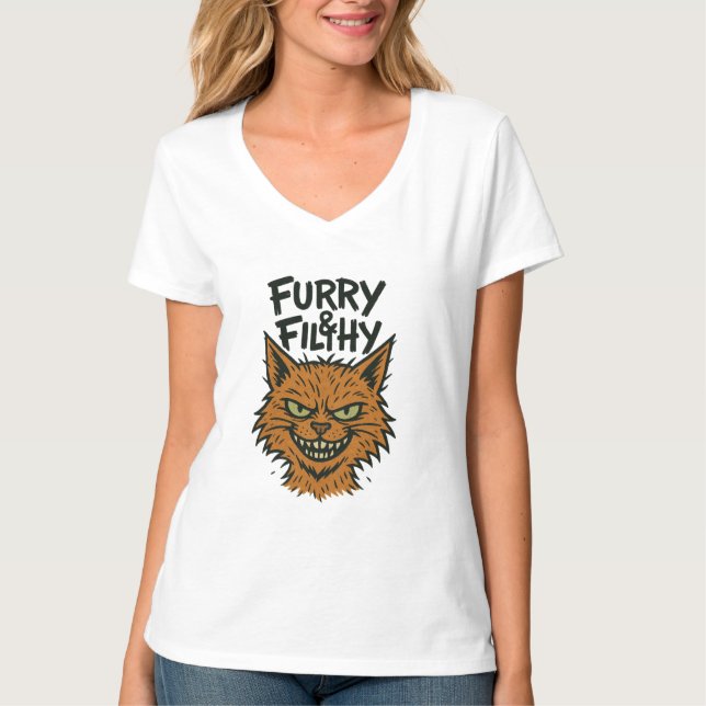Camiseta de Gato Sassy "Furry and Filthy" (Frente)