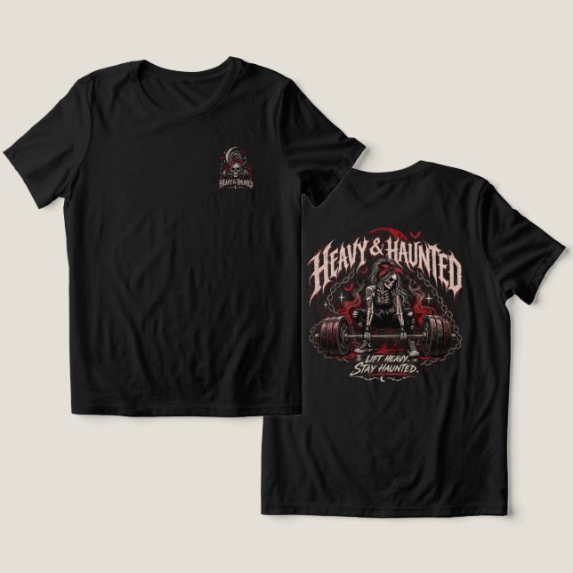Camiseta de ginásio com haltere e caveira gótica p (Design Frente e Verso)