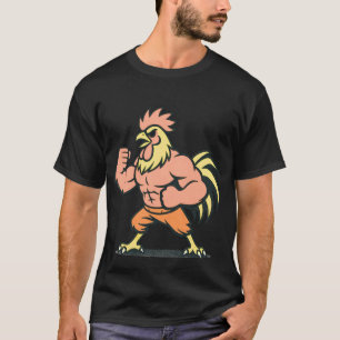 Camiseta de ginásio com mascote de galo musculoso