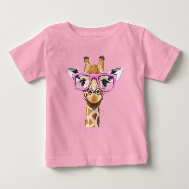 Camiseta de girafa com óculos rosa (Frente)