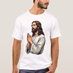 Camiseta de Gravura Vintage com Mãos em Oração de