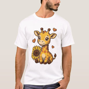 Camiseta de Gravura Vintage de Girassol de Girafa