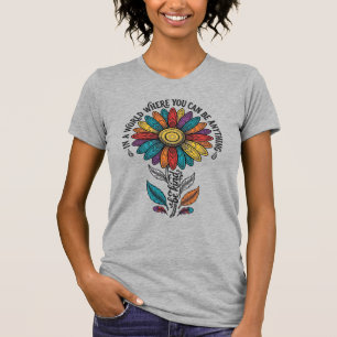 Camiseta de Gravura Vintage Flor de Arco-Íris Seja