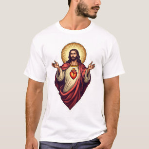 Camiseta de Gravura Vintage Sagrado Coração Jesus 