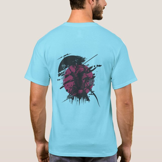 Camiseta de Guerreiro Japonês - Samurai Lua Vermel (Verso)