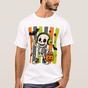 Camiseta de Halloween Balde de Doces Esqueleto Mus