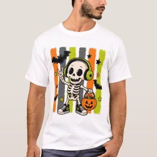 Camiseta de Halloween Balde de Doces Esqueleto Mus