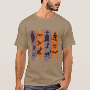 Camiseta de Halloween – Colagem de Ícones de Terro