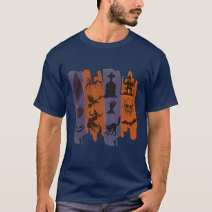 Camiseta de Halloween – Colagem de Ícones de Terro