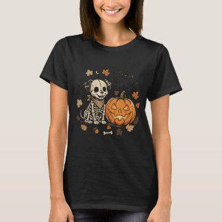 Camiseta de Halloween com Abóbora e Cão Esqueleto