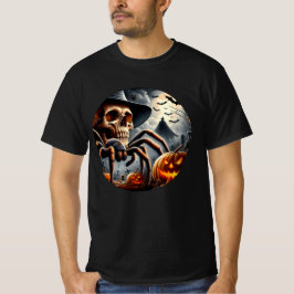 Camiseta de Halloween com Aranha e Abóboras e Esqu