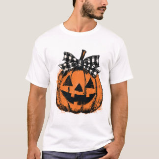 Camiseta de Halloween com Arco Xadrez de Abóbora