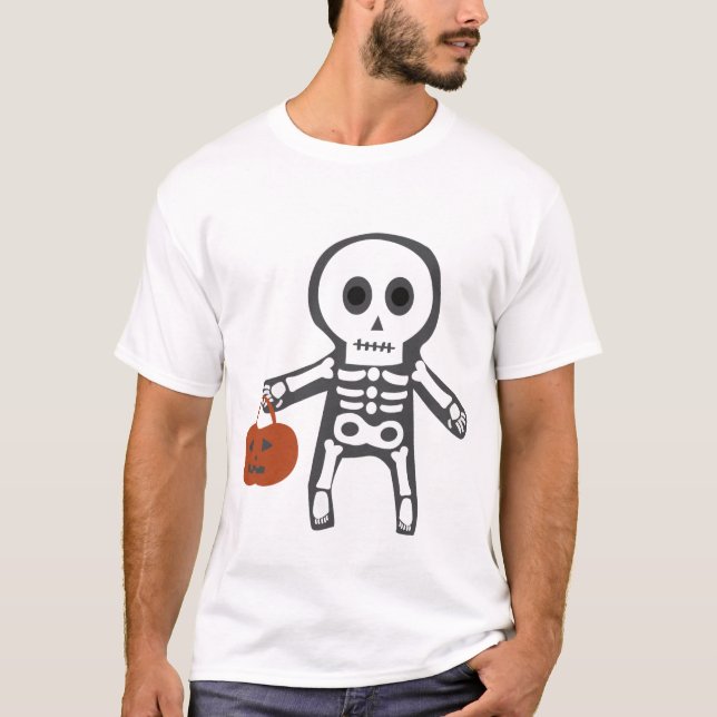 Camiseta de Halloween com Esqueleto Fofo (Frente)