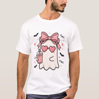 Camiseta de Halloween com Laço Rosa Boujee Ghost