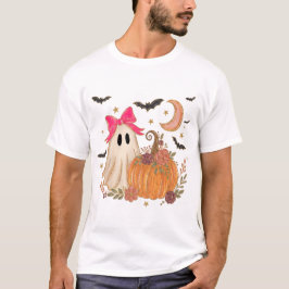 Camiseta de Halloween com Laço Rosa de Fantasminha