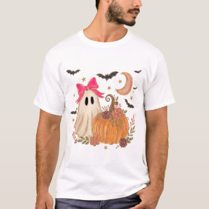 Camiseta de Halloween com Laço Rosa de Fantasminha