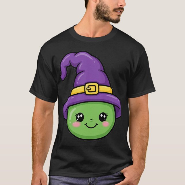 Camiseta de Halloween com Rosto de Bruxa Fofa (Frente)
