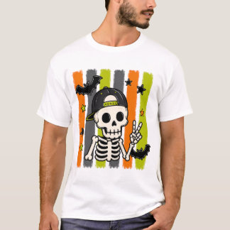 Camiseta de Halloween com Sinal de Paz de Esquelet