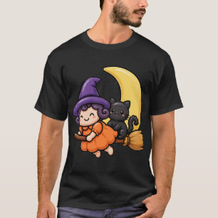 Camiseta de Halloween da Bruxa Fofa na Vassoura