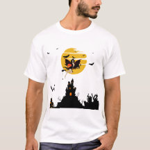 Camiseta de Halloween da Bruxa Voando com Abóbora